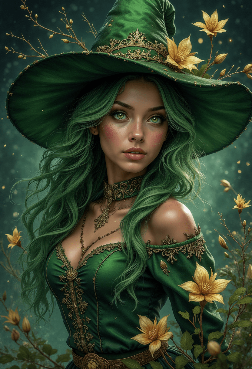 A woman with long green hair wearing a green hat. | Ai generated | CGDream A woman with long green hair wearing a green hat. | Ai generated | CGDream