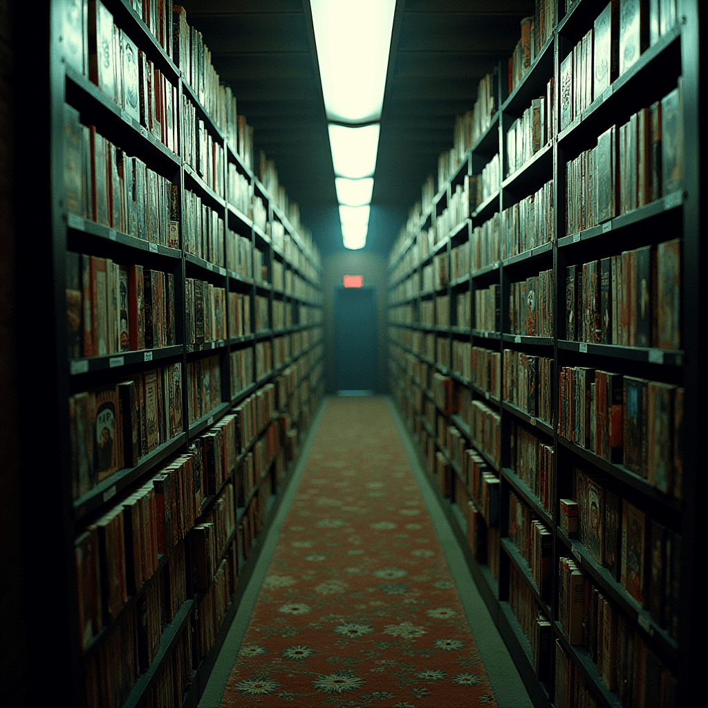A long narrow library filled with lots of books. | Ai generated | CGDream