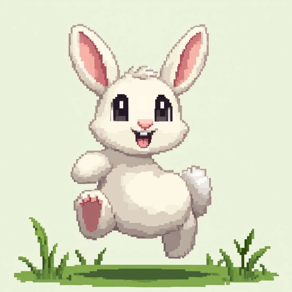 A pixelated image of a white rabbit on a light green background. | Ai ...