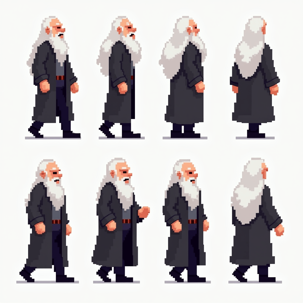 A pixelated image of a man in a black robe and long white beard. | Ai ...