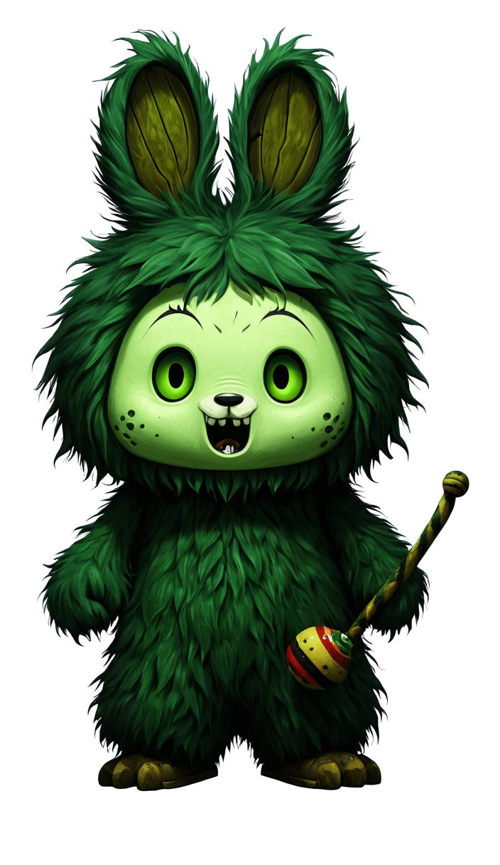 An animated green rabbit with a stick in its right hand. | Ai generated ...